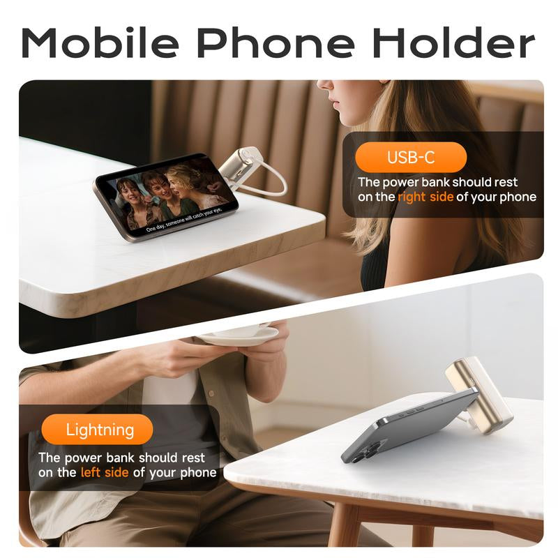 SEANCHEER P03 10000Mah Mini Power Bank Small Portable Charger Power Bank for Iphone, Fast Charging Mini Travel Essential Battery Pack Stand for Iphone,Samsung,Andriod, Light Gold
