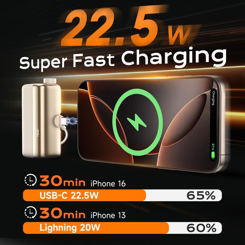 SEANCHEER P03 10000Mah Mini Power Bank Small Portable Charger Power Bank for Iphone, Fast Charging Mini Travel Essential Battery Pack Stand for Iphone,Samsung,Andriod, Light Gold